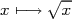      √--
x ↦-→  x  